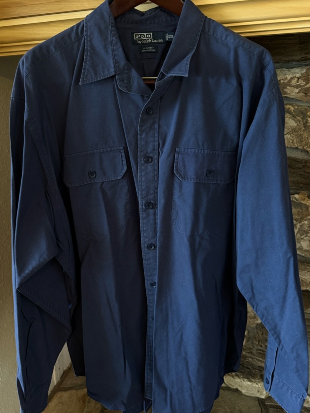 Ralph Lauren Western Workwear Blue Long-Sleeve Button-Down Shirt "GI" Cotton